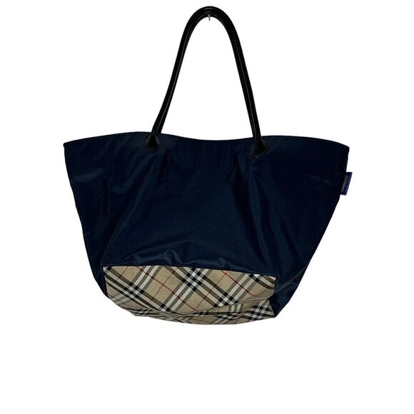 Burberry Handbags - Burberrys Nova Check Blue Label Tote Bag Nylon Navy Blue